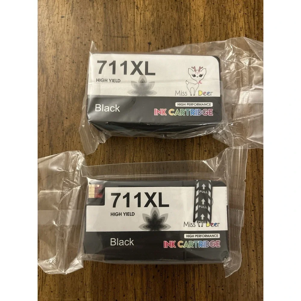 Miss Deer 711 XL High Yield Ink Cartridge 2 Pack Black Plus Bonus 711XL Cyan New